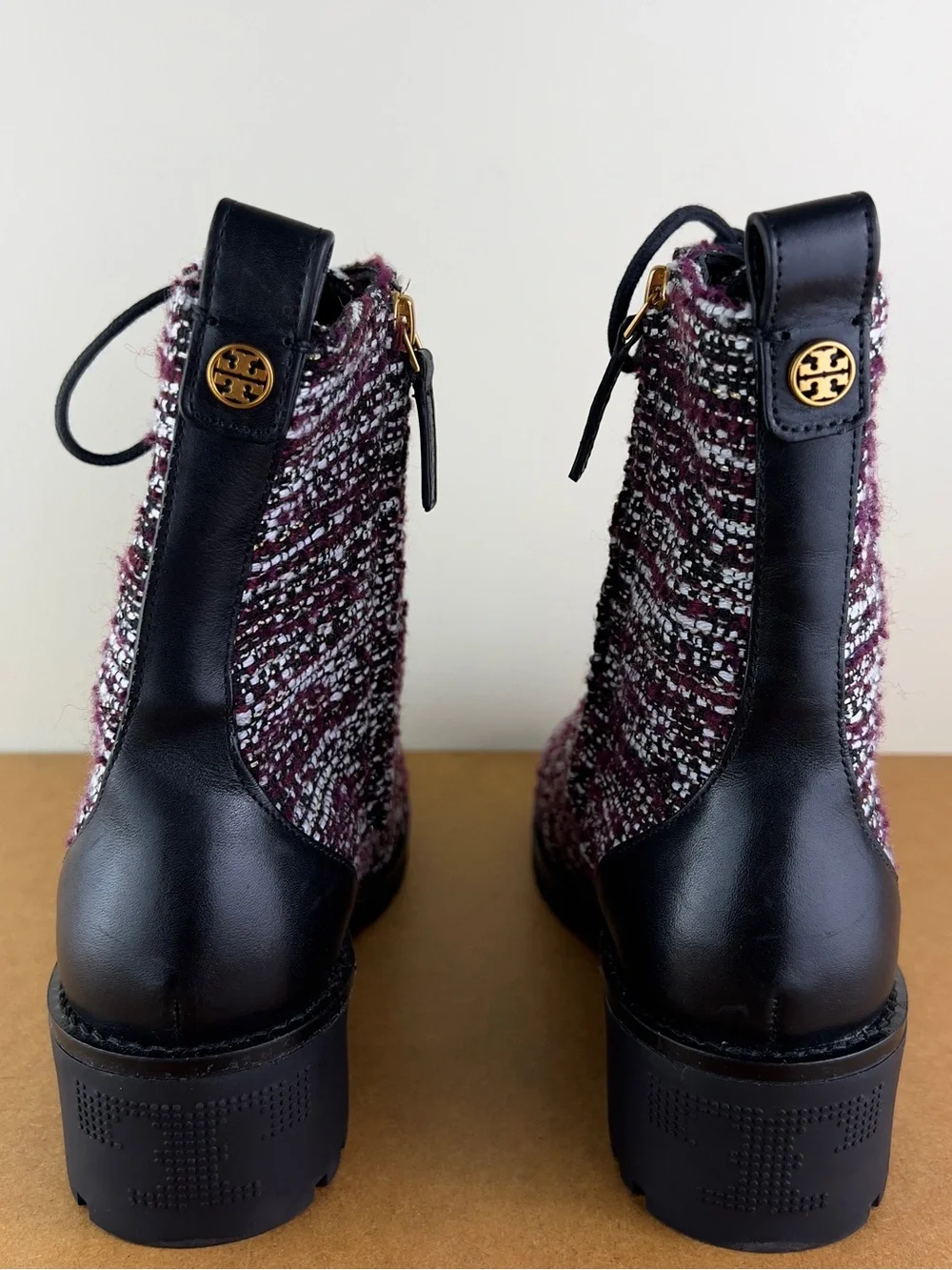 NEW TORY BURCH TWEED COMBAT BOOTS
